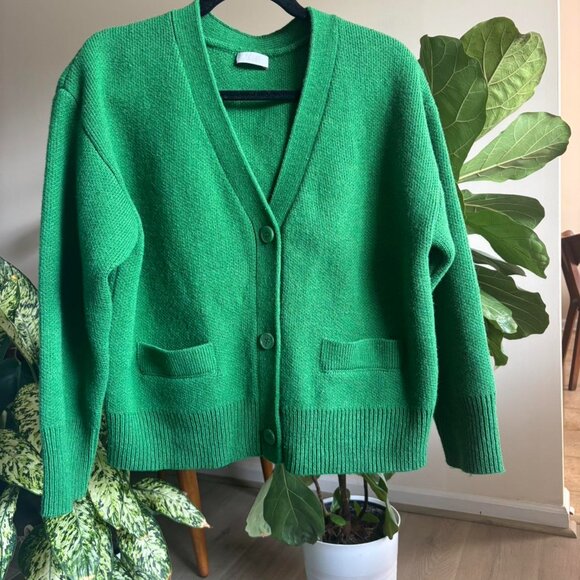 Lichi Wool Blend Cardigan Vibrant Green Size S - Picture 1 of 4